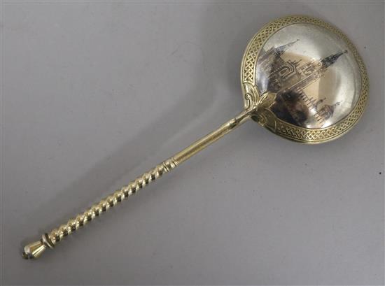 A 19th century Russian silver gilt and niello spoon 7in.